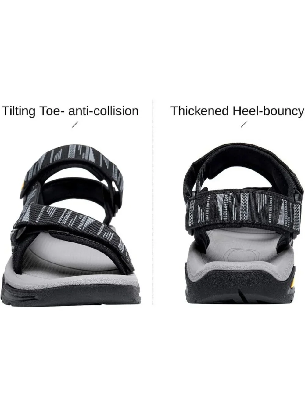 Men's Black And Grey Arch Support Open Toe Waterproof Hiking Sport Sandal Shoes